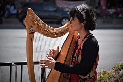 Woman playing the harp